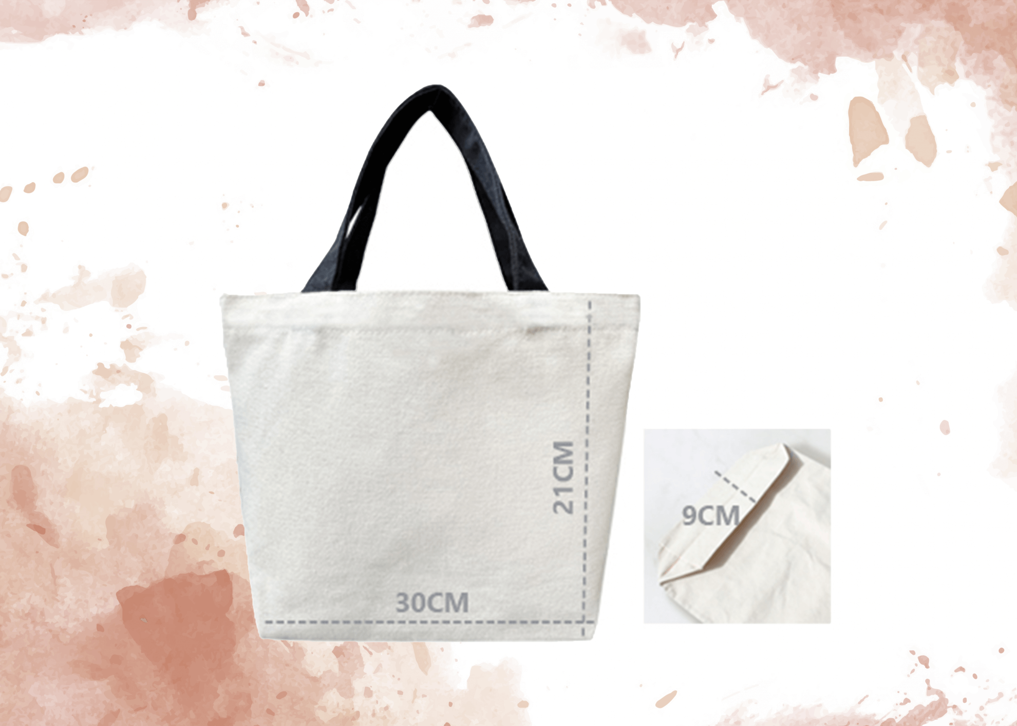 經典帆布 小提袋 寬底 (黑握把)