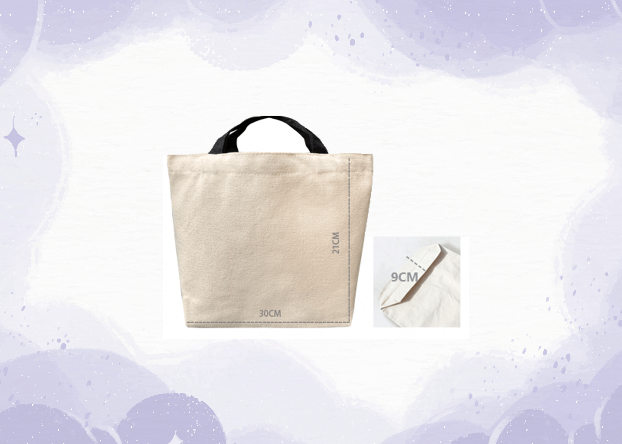 經典帆布 小提袋 寬底 短握把(黑色)